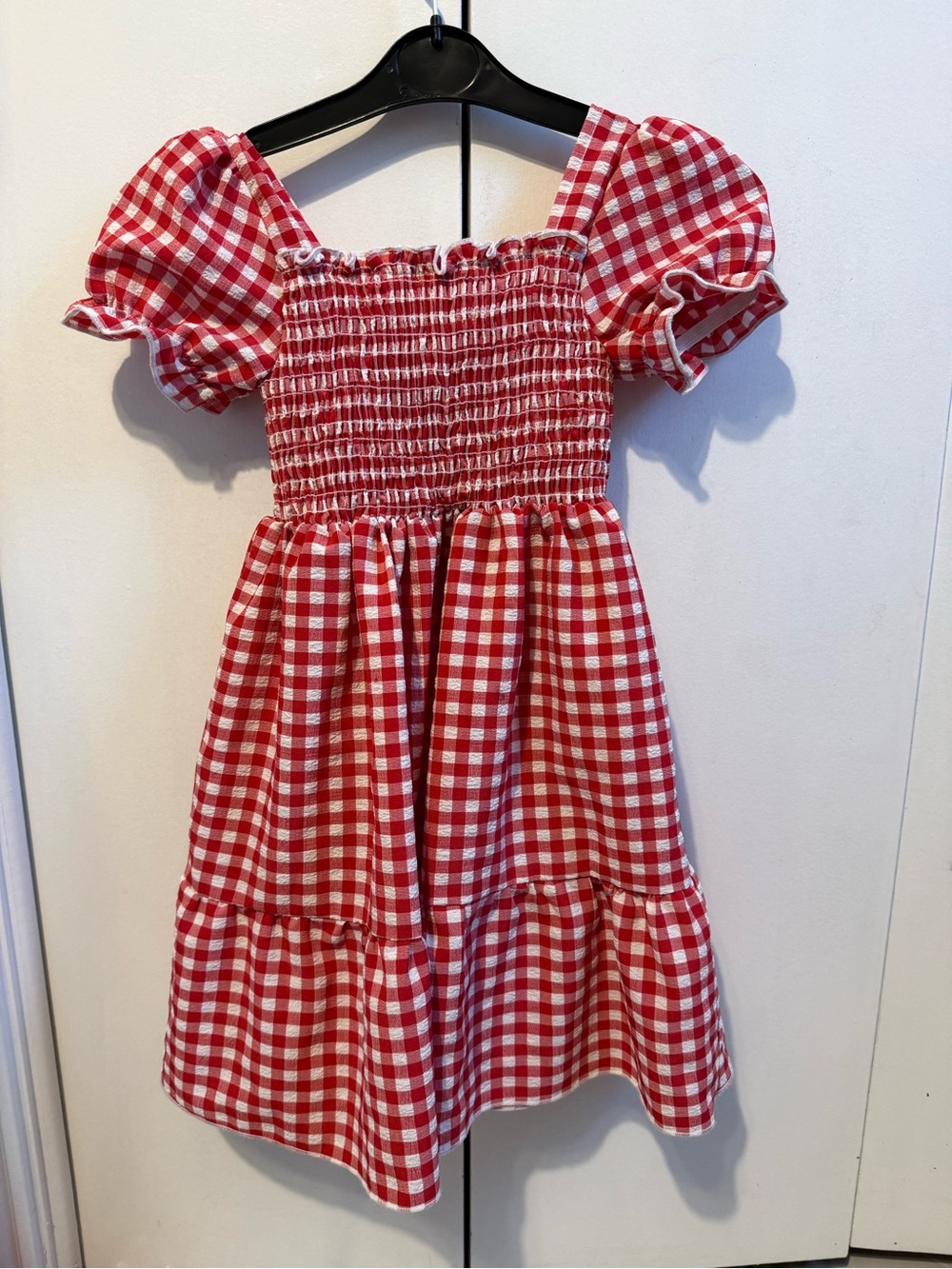 Red Gingham Puff-Sleeve TODDLER Dress